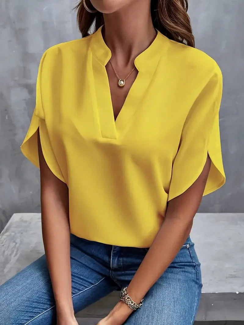 Tulip Sleeve Notch Neck Blouse