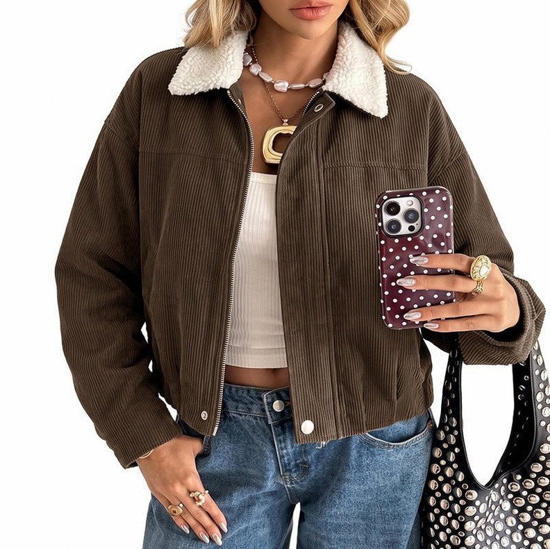 Corduroy Sherpa Collar Zip Jacket