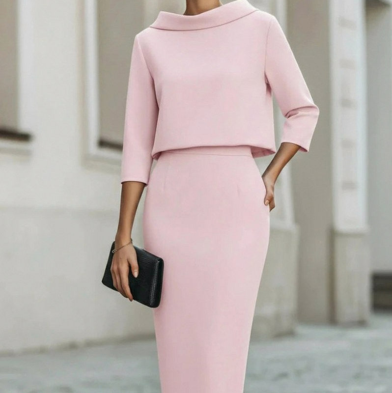 Crepe Boat Neck 3/4 Sleeve Midi Set