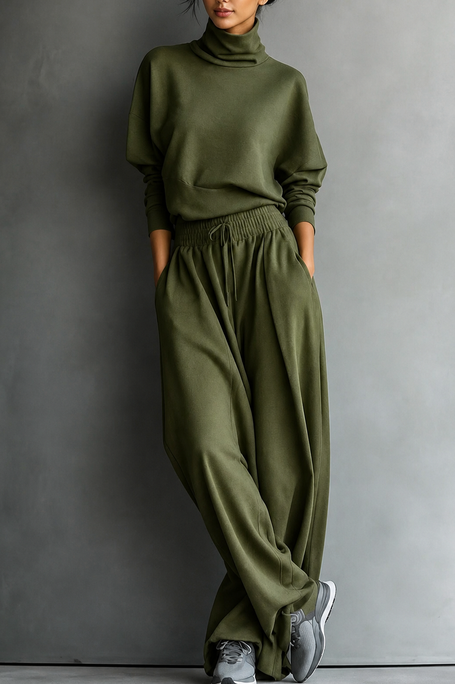 Fleece Turtleneck Wide Leg Set