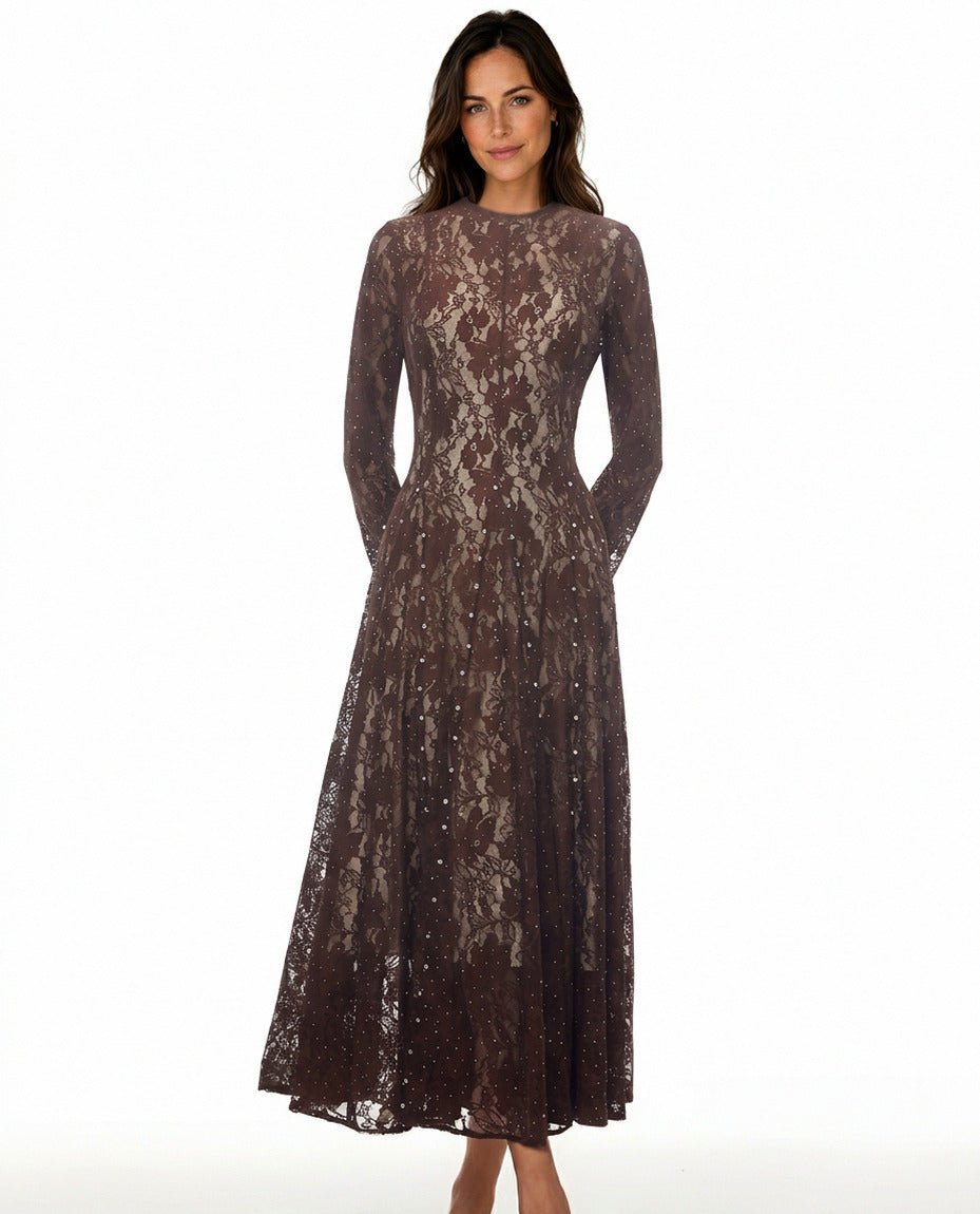 Lace Long Sleeve Midi Dress