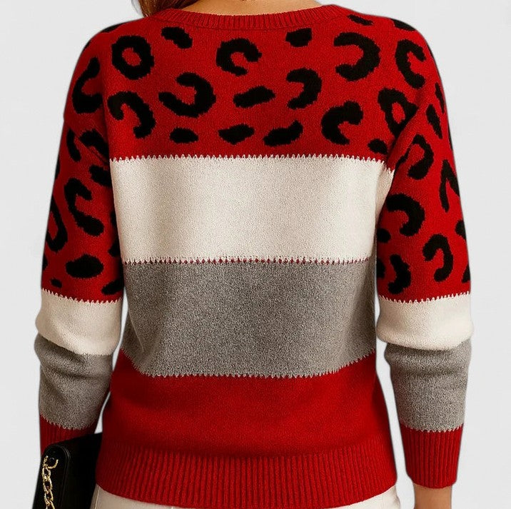 Leopard Print Crewneck Knit Sweater