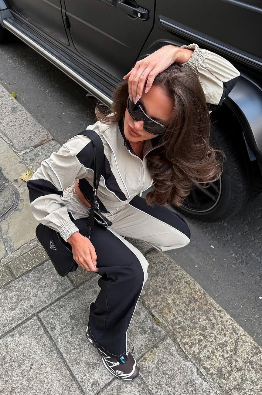 Paneled Corset Hem Tracksuit Set