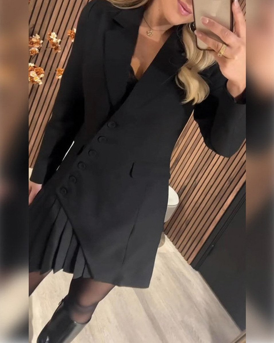 Pleated Asymmetric Blazer Mini Dress