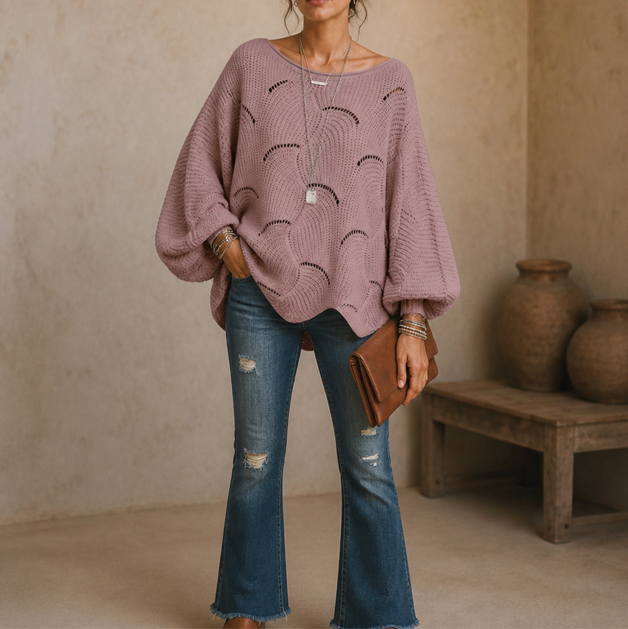 Pointelle Wave Batwing Sweater
