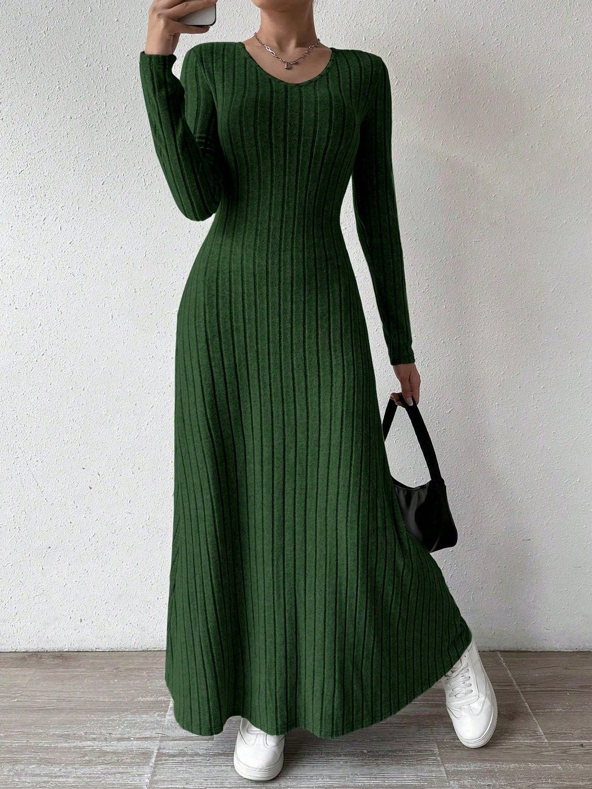 Ribbed Knit Long Sleeve Maxi Dress