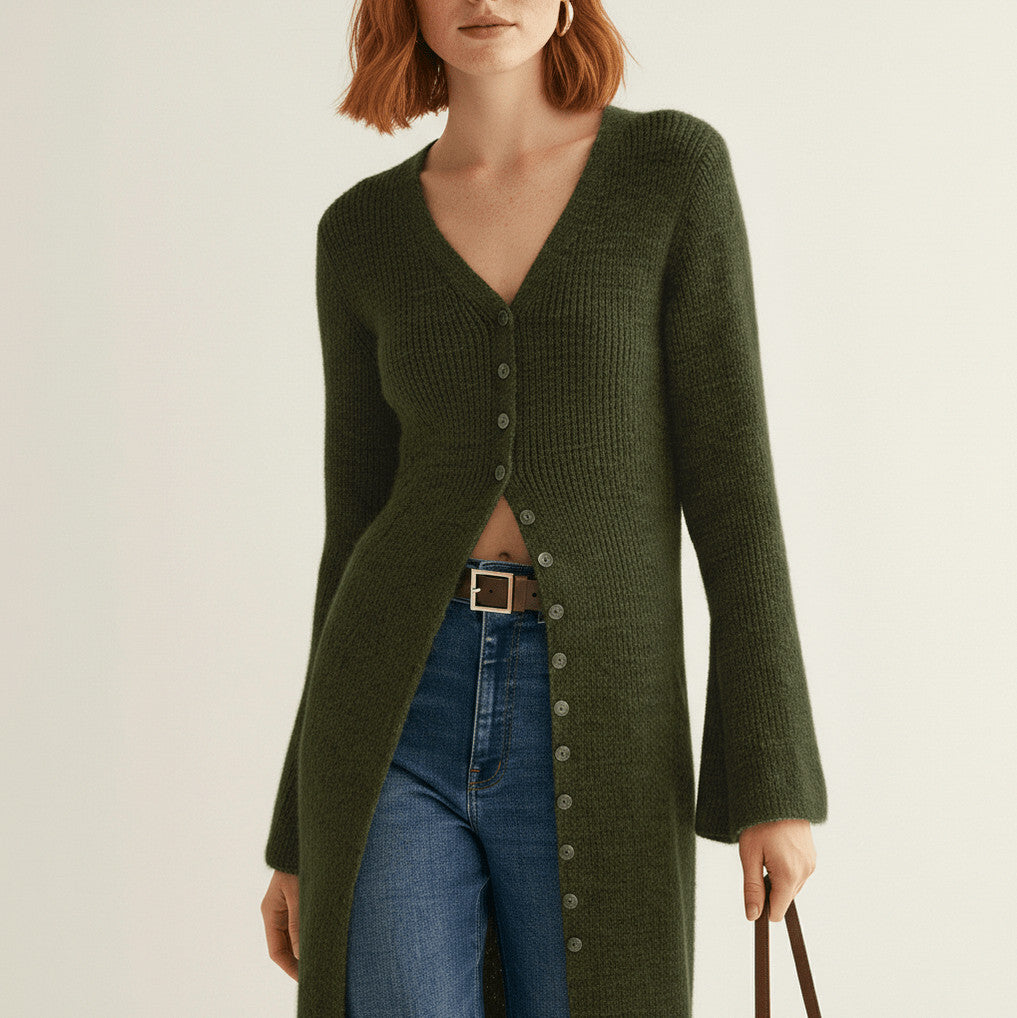 Ribbed Longline V-Neck Cardigan