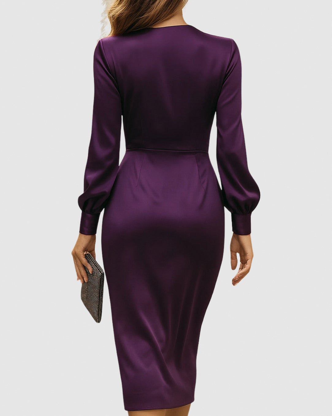 Satin Wrap Long Sleeve Midi Dress