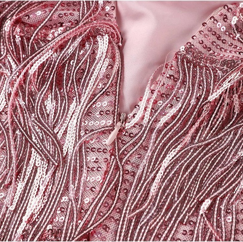 Sequin Fringe Feather Mini Dress