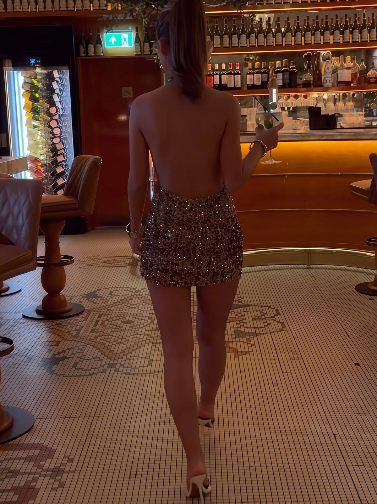 Sequin Halter Backless Mini Dress