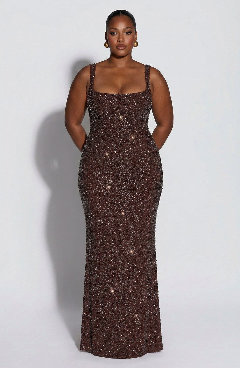 Sequin Square Neck Maxi Dress