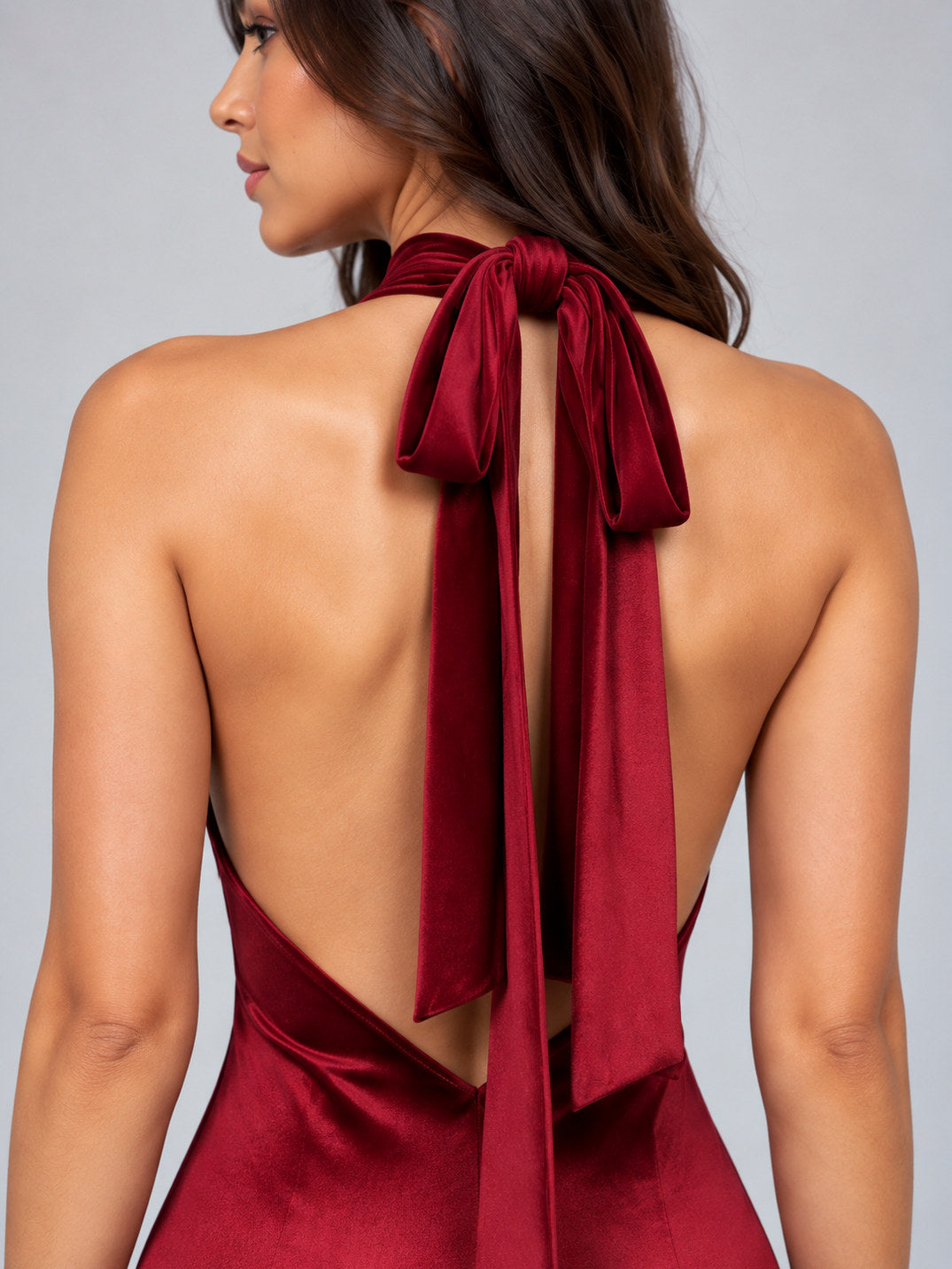 Velvet Halter Column Maxi Dress