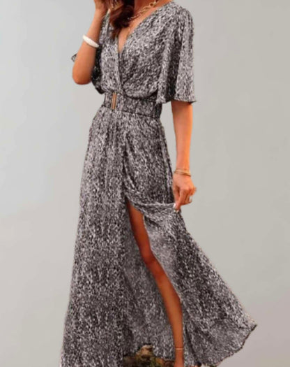 Abstract Belted Maxi Dress