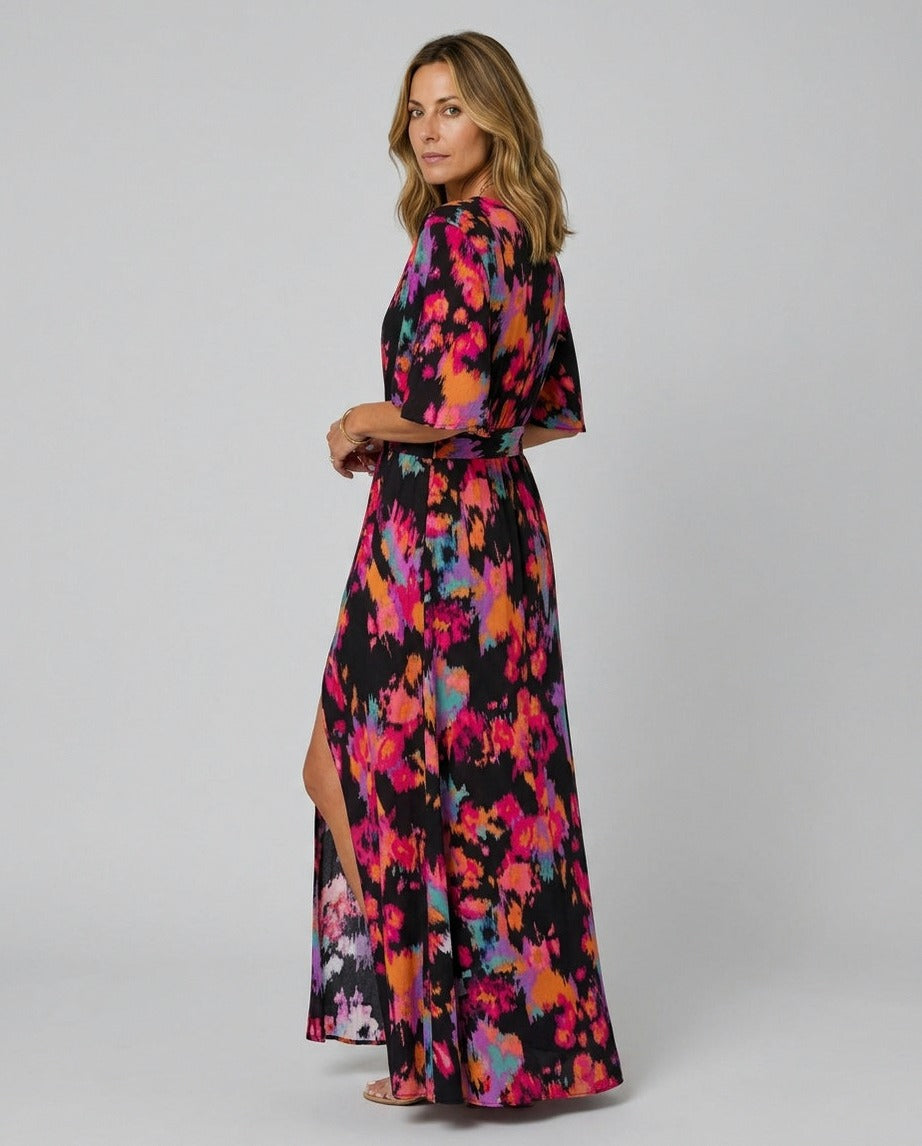 Abstract Belted Maxi Dress
