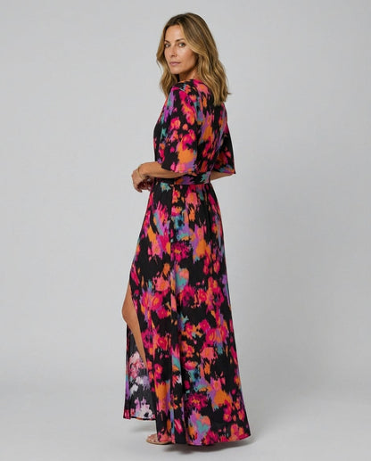 Abstract Belted Maxi Dress