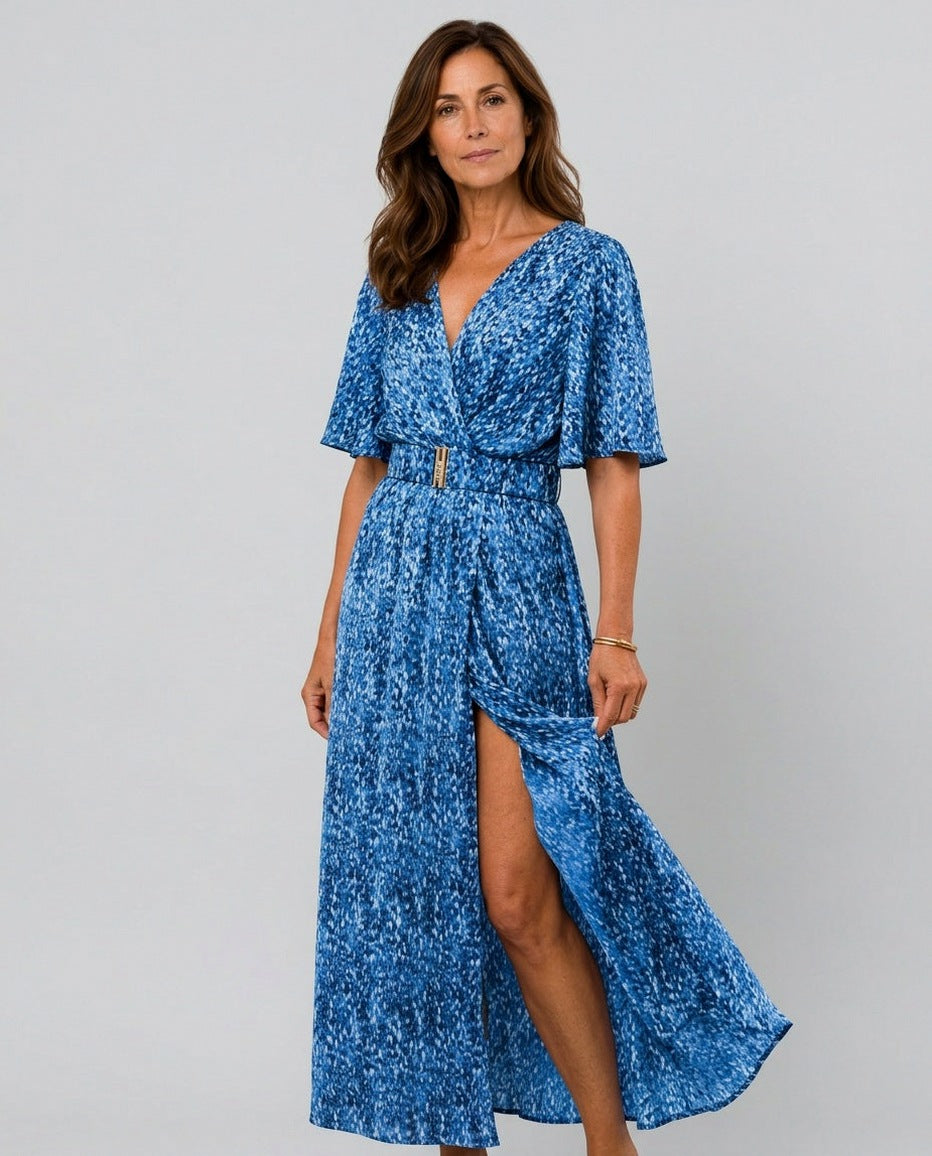 Abstract Belted Maxi Dress