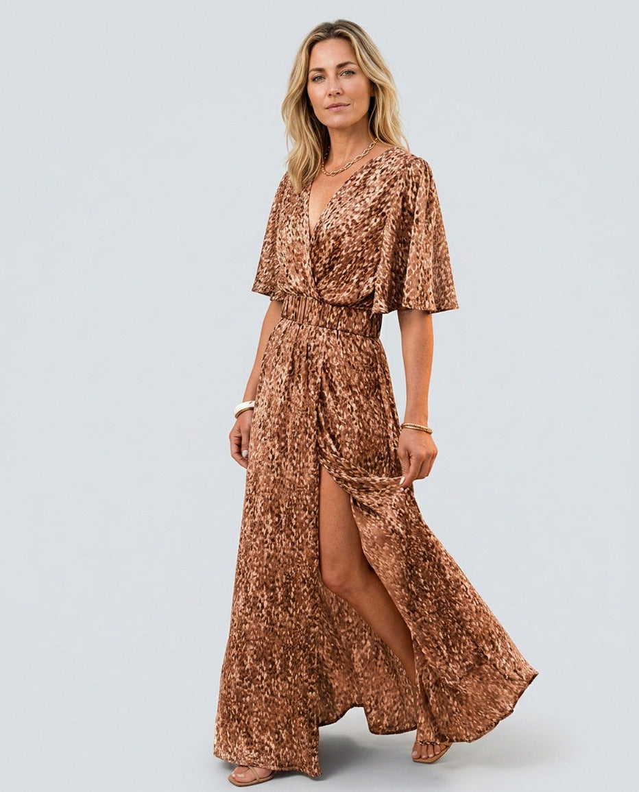 Abstract Belted Maxi Dress
