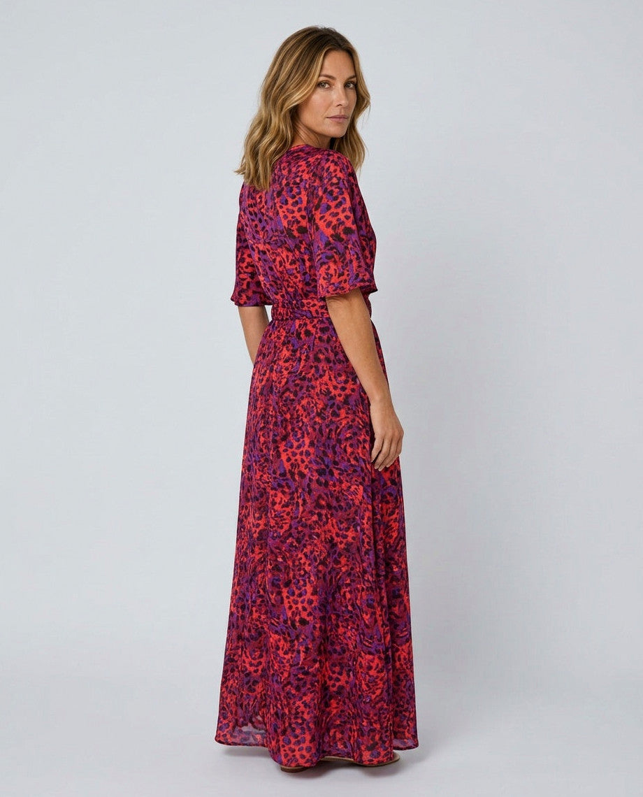 Abstract Belted Maxi Dress