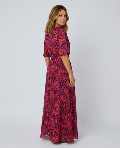 Abstract Belted Maxi Dress
