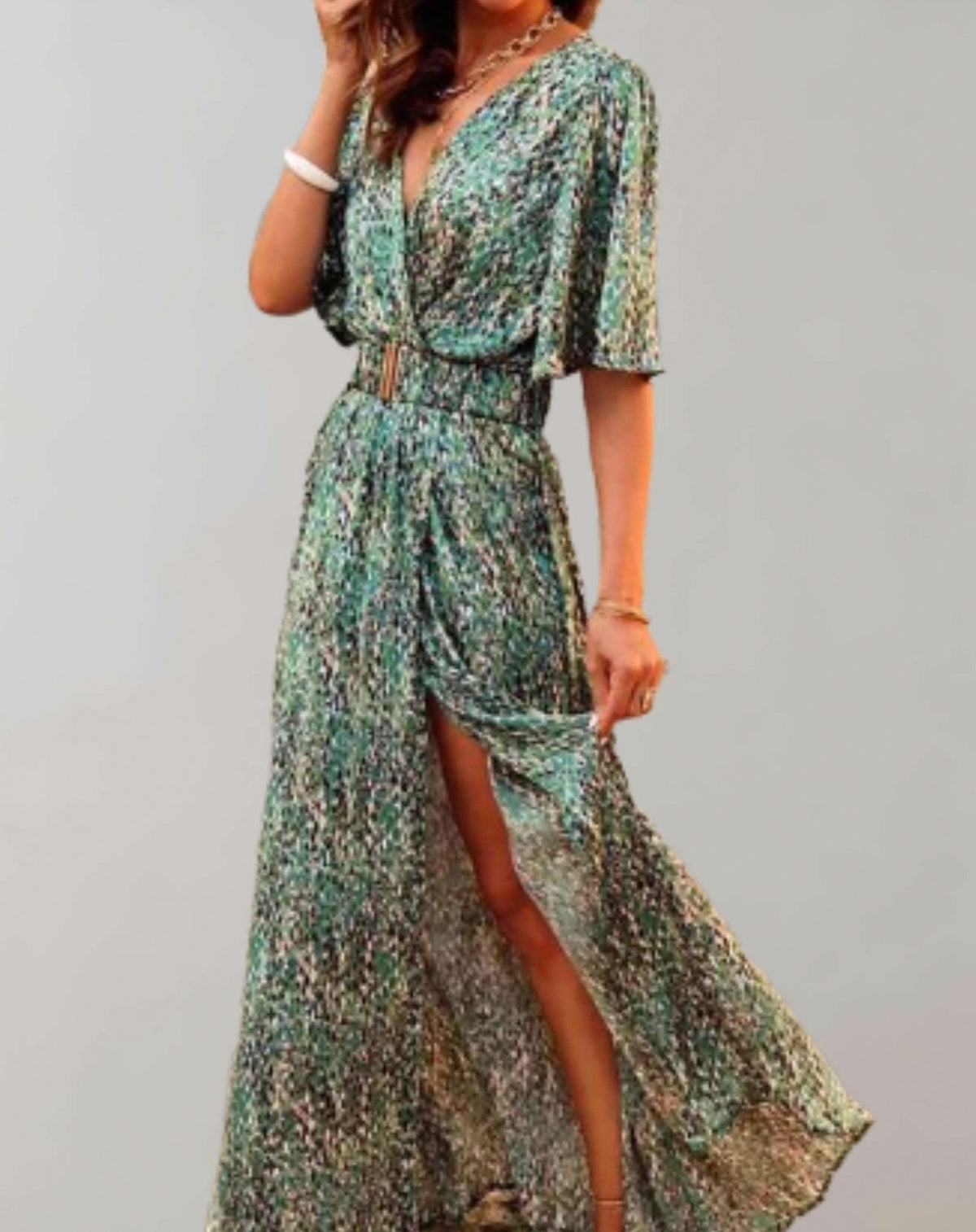 Abstract Belted Maxi Dress