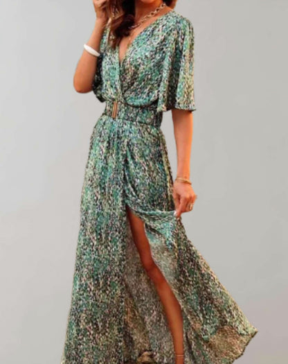 Abstract Belted Maxi Dress
