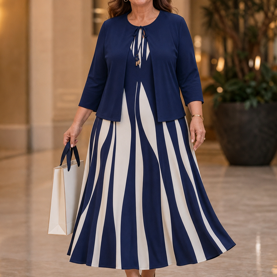 Abstract Stripe Midi Dress Set