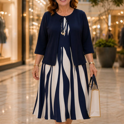 Abstract Stripe Midi Dress Set