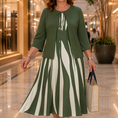 Abstract Stripe Midi Dress Set