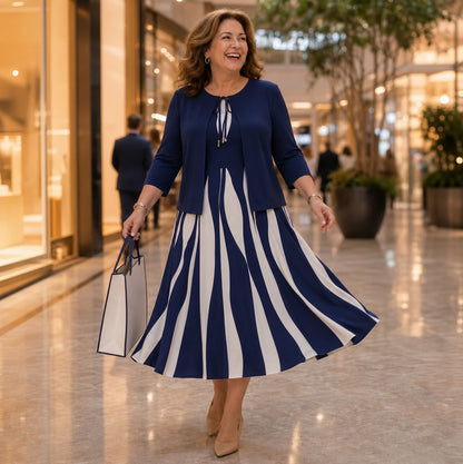 Abstract Stripe Midi Dress Set