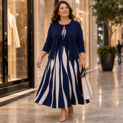 Abstract Stripe Midi Dress Set