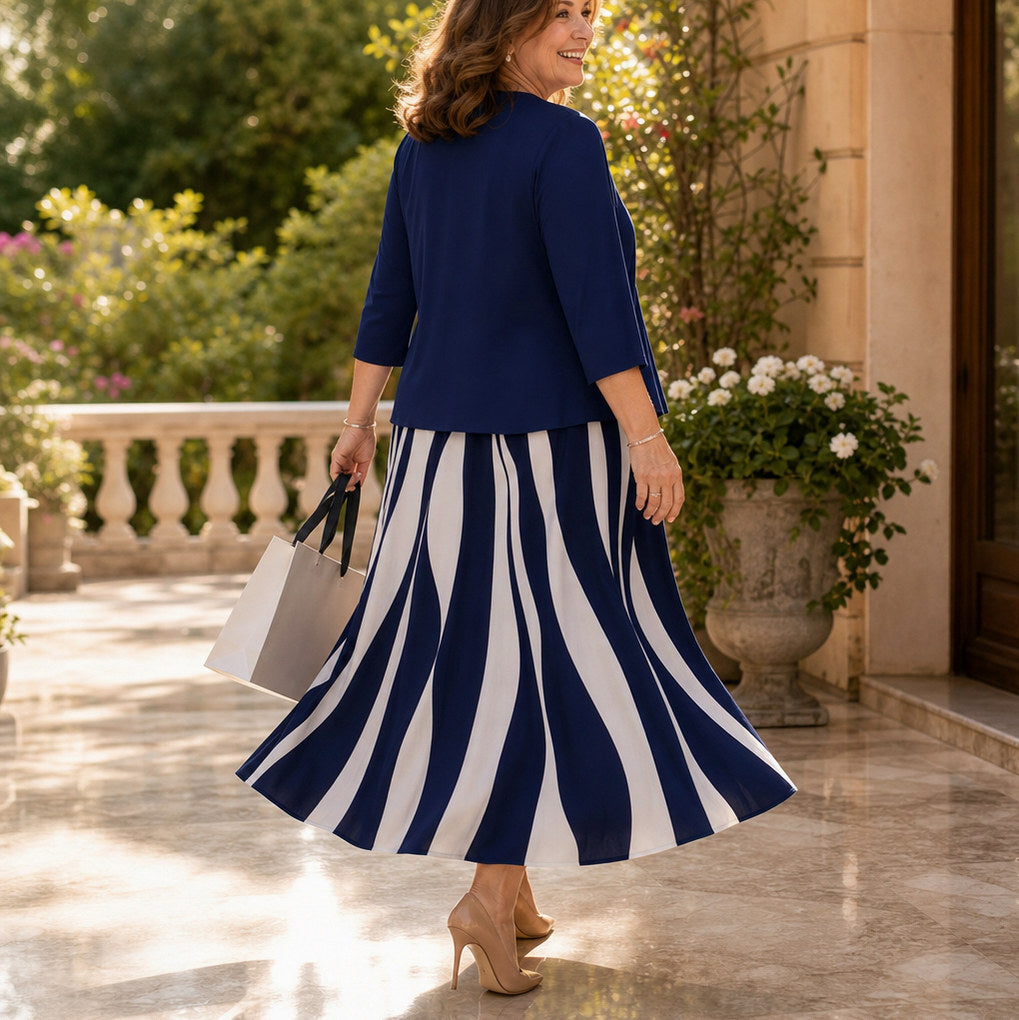Abstract Stripe Midi Dress Set