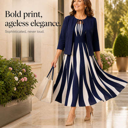 Abstract Stripe Midi Dress Set