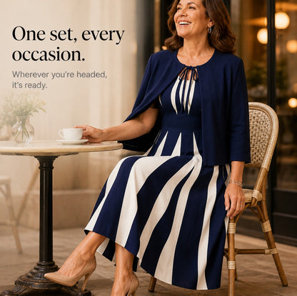 Abstract Stripe Midi Dress Set