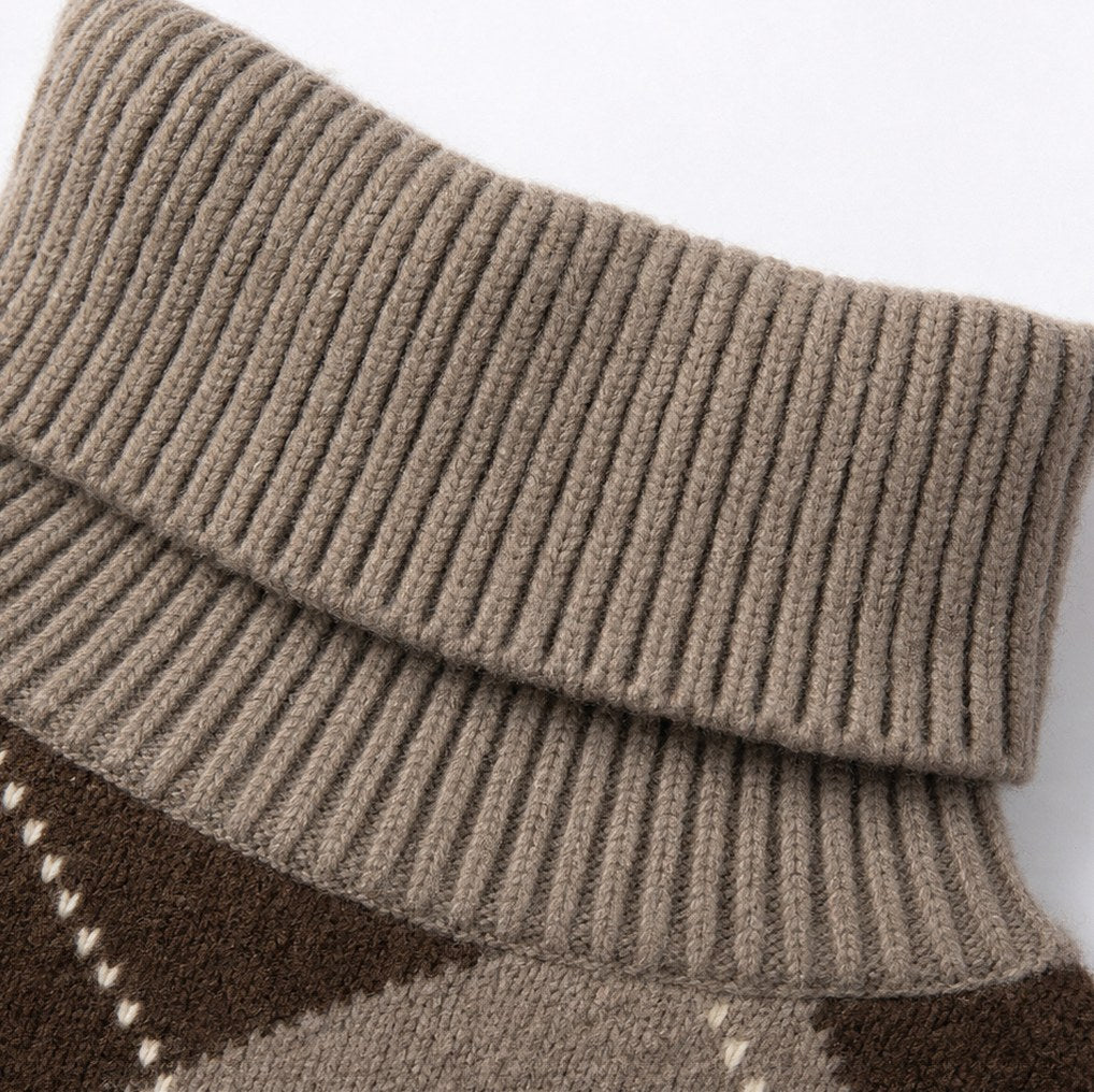 Argyle Knit Turtleneck Skirt Set