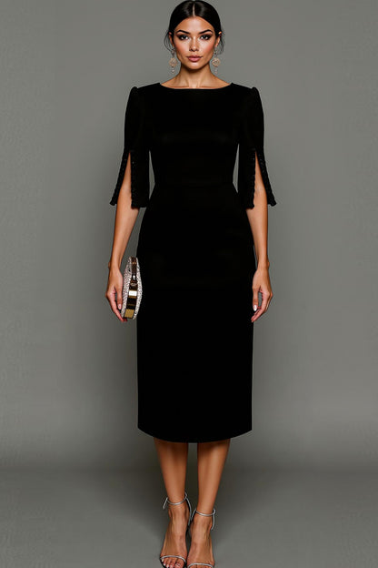 Beaded Slit Sleeve Midi Sheath Dress