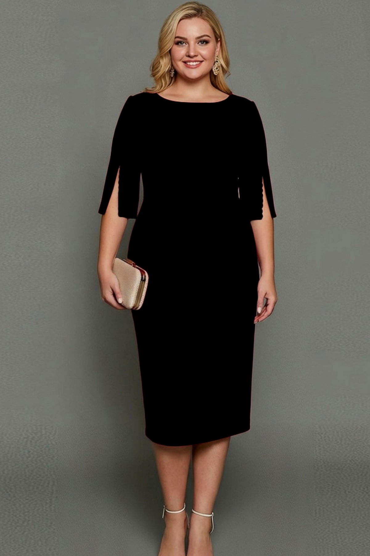 Beaded Slit Sleeve Midi Sheath Dress