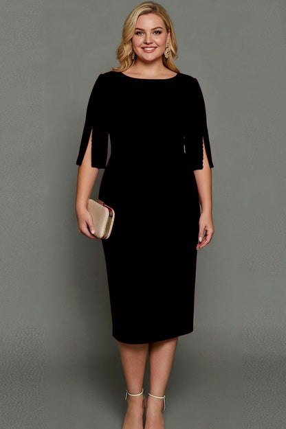 Beaded Slit Sleeve Midi Sheath Dress