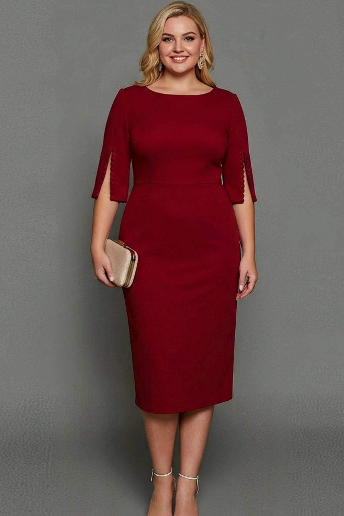 Beaded Slit Sleeve Midi Sheath Dress