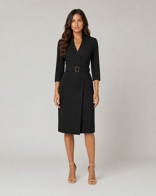 Belted 3/4 Sleeve Midi Dress