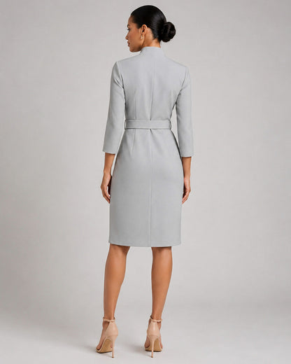 Belted 3/4 Sleeve Midi Dress