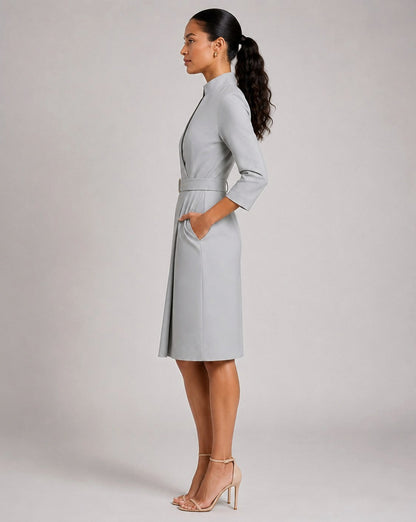 Belted 3/4 Sleeve Midi Dress