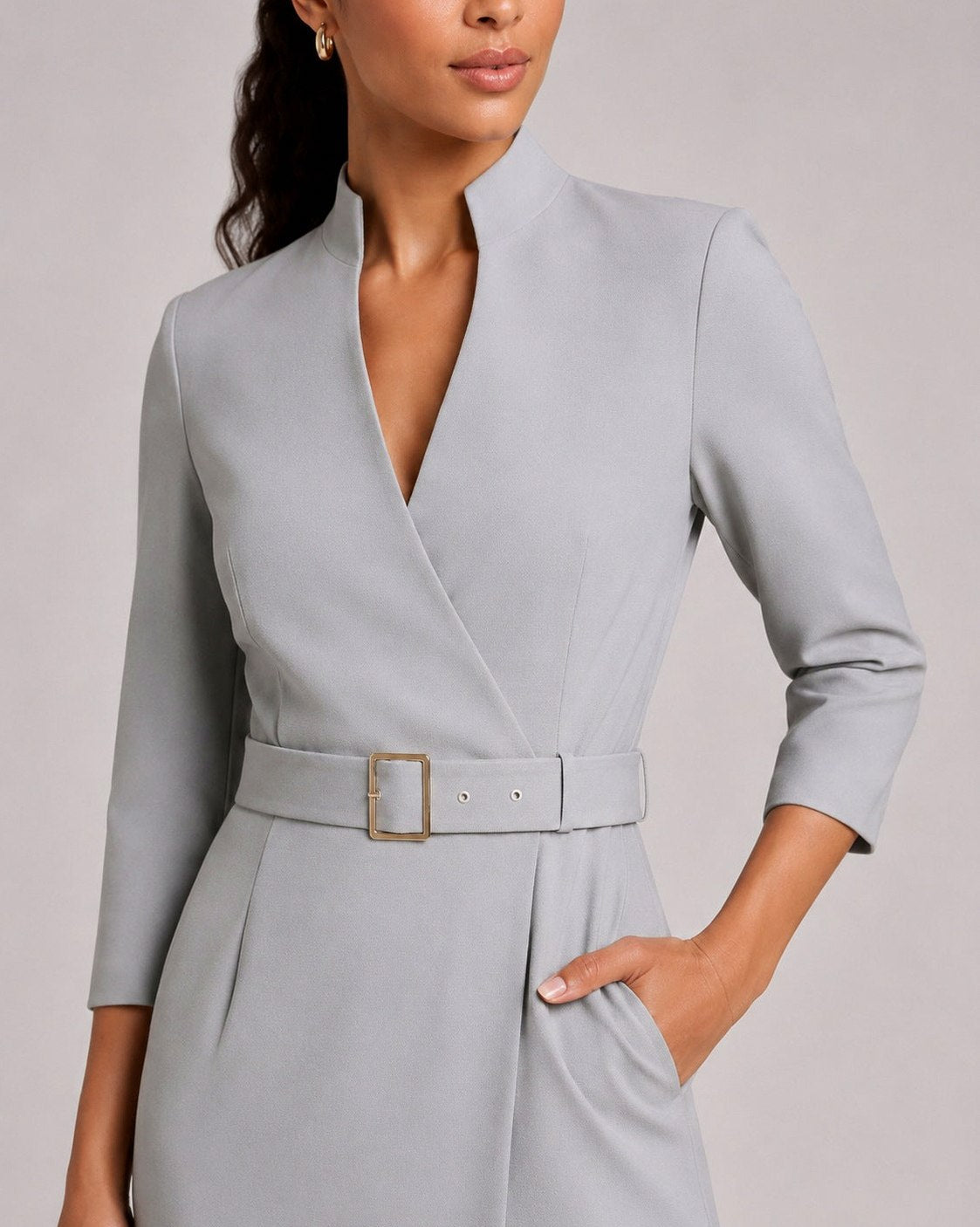 Belted 3/4 Sleeve Midi Dress