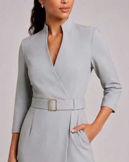 Belted 3/4 Sleeve Midi Dress