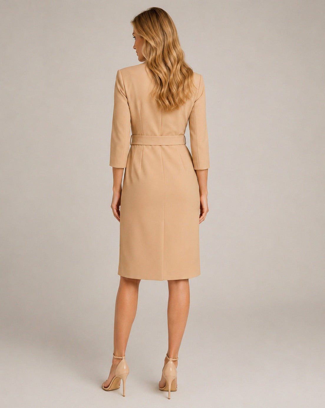 Belted 3/4 Sleeve Midi Dress