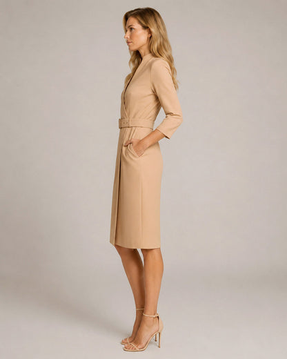 Belted 3/4 Sleeve Midi Dress