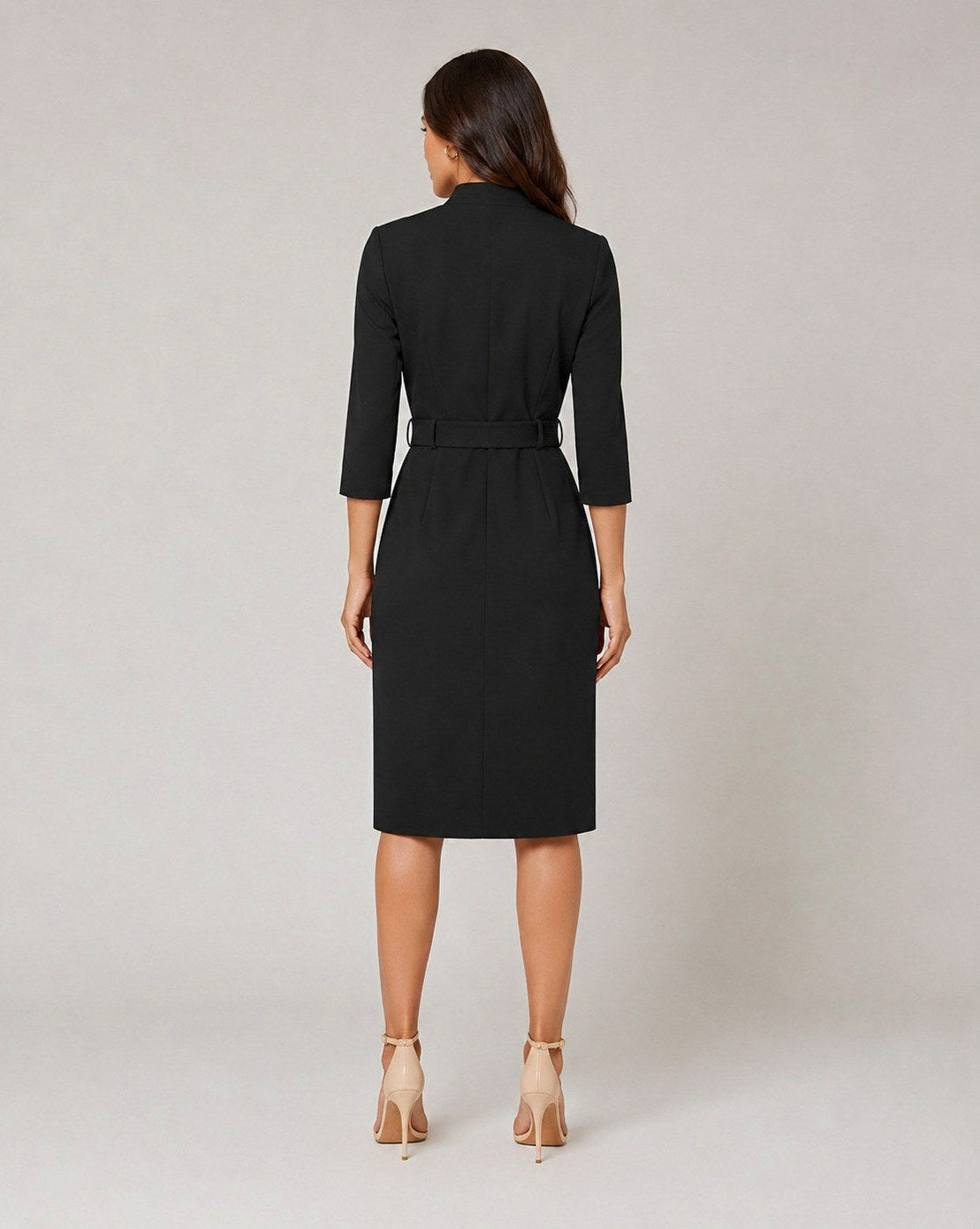 Belted 3/4 Sleeve Midi Dress