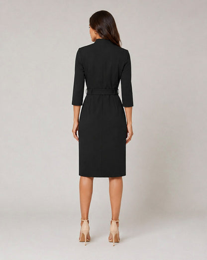 Belted 3/4 Sleeve Midi Dress