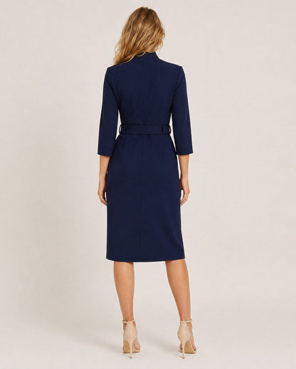 Belted 3/4 Sleeve Midi Dress