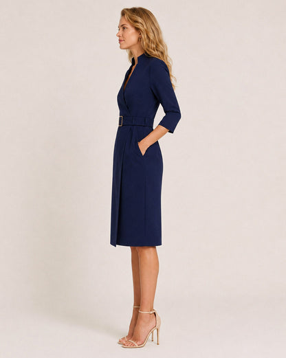 Belted 3/4 Sleeve Midi Dress