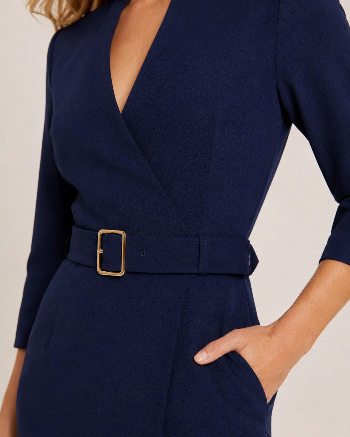 Belted 3/4 Sleeve Midi Dress